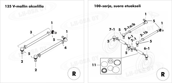 MF - 100-sarja - Etuakselinosat - Raidetangot - 3sylinteriä