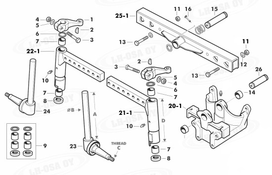 MF - 200-sarja - Etuakselinosat - 3.syl.suora